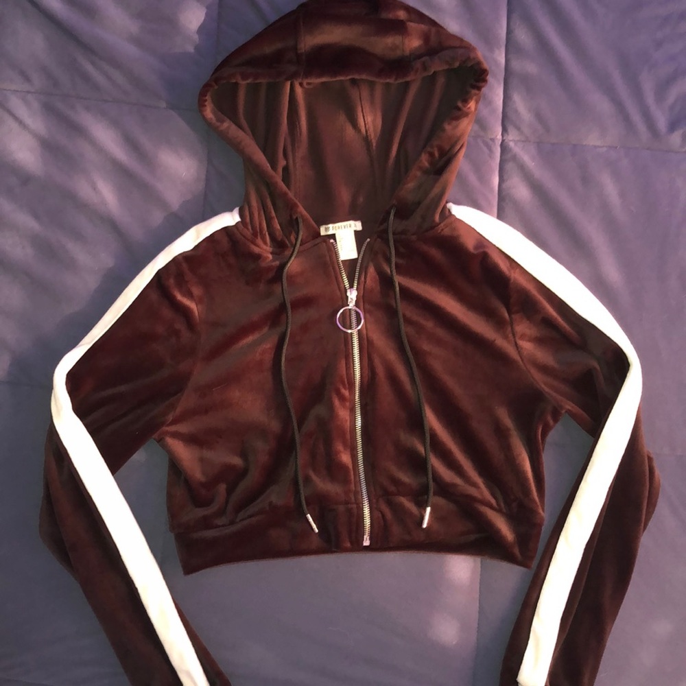 forever 21 cropped velvet jacket with hoodie